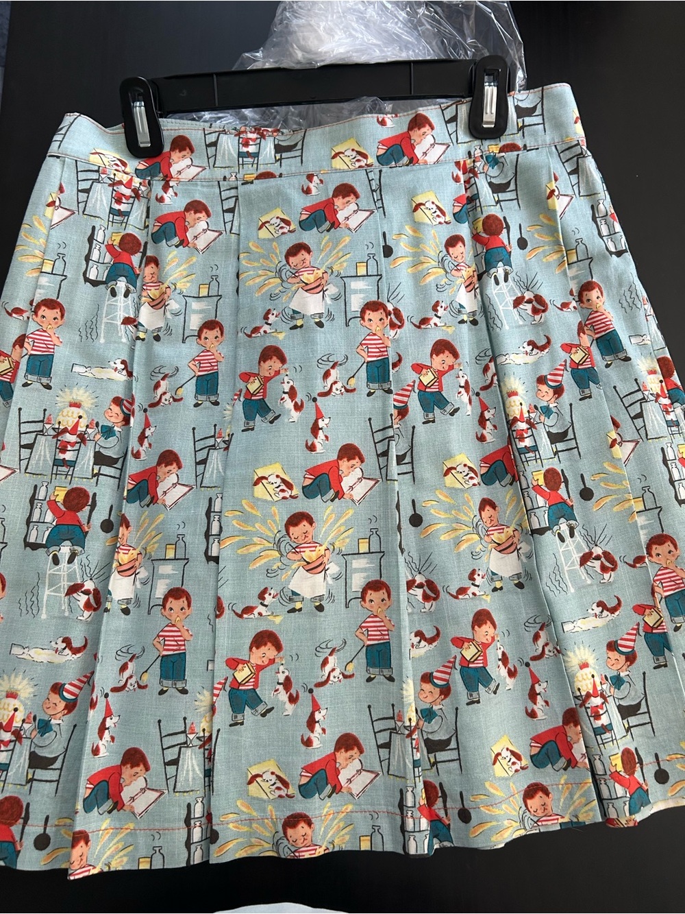 Light Blue Printed Pleated Skirt